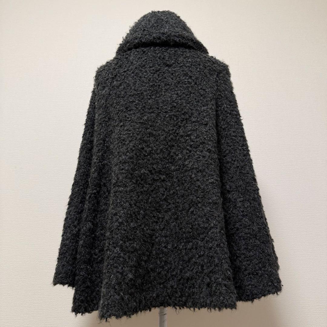 ふりふ　ポンチョ　ケープ　ウール系　ダークグレー　裏地花柄　フラワー　和装　着物