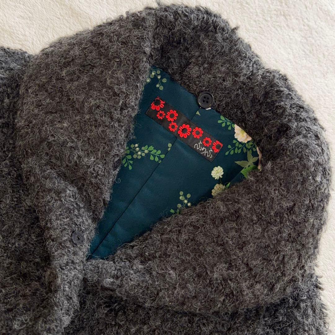 ふりふ　ポンチョ　ケープ　ウール系　ダークグレー　裏地花柄　フラワー　和装　着物