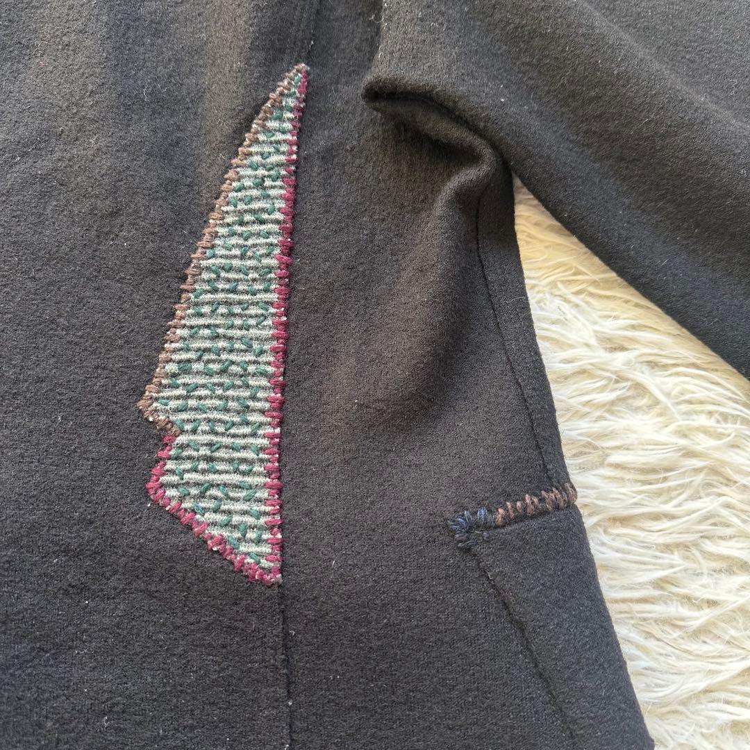美品✨ヨーガンレール　ジャケットコート　ウール　糸刺繍　黒　ブラック