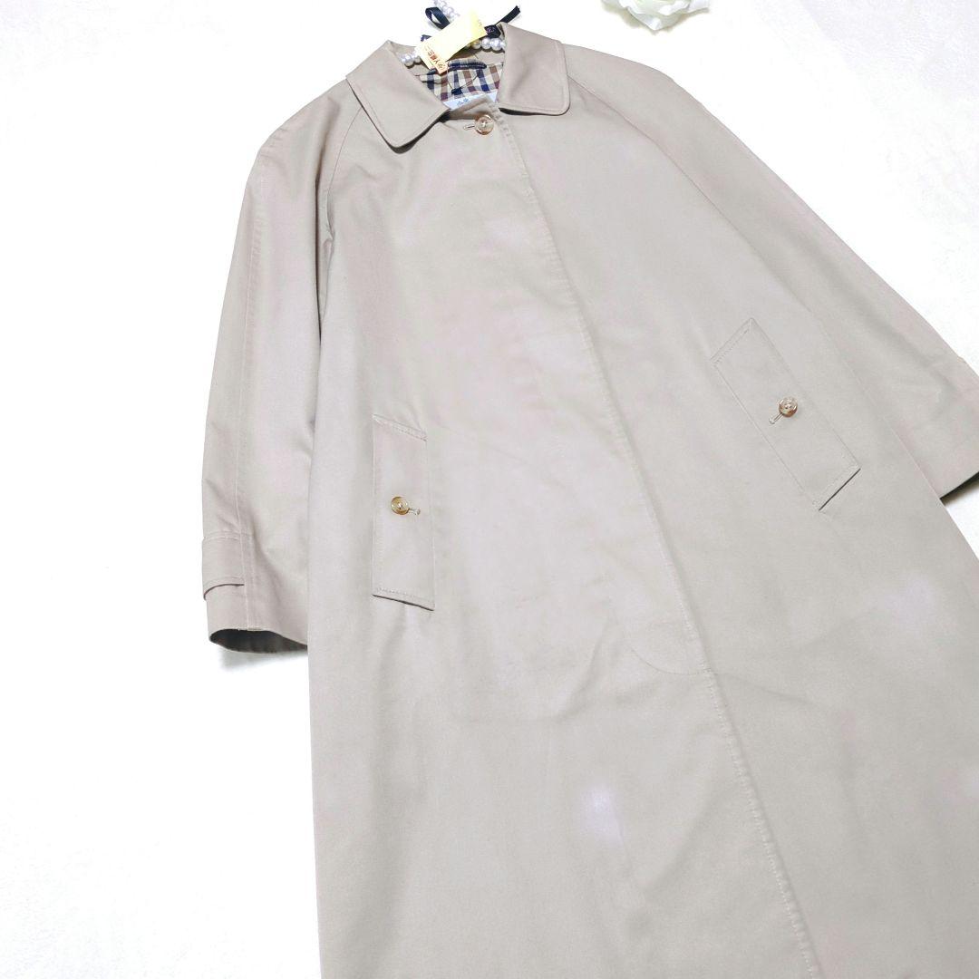 美品✨アクアスキュータム　ステンカラー　コート　ロング　チェック　ベージュ