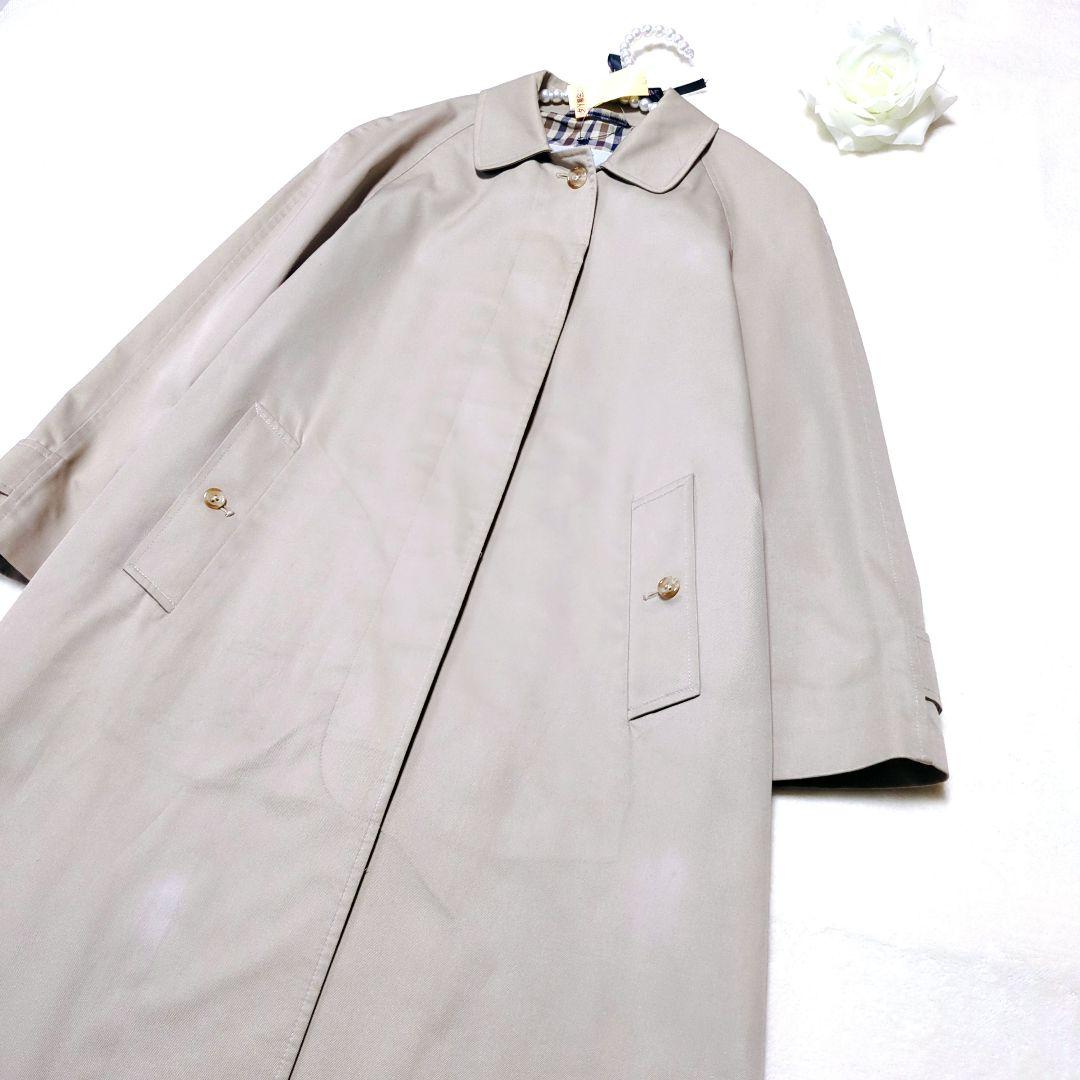 美品✨アクアスキュータム　ステンカラー　コート　ロング　チェック　ベージュ