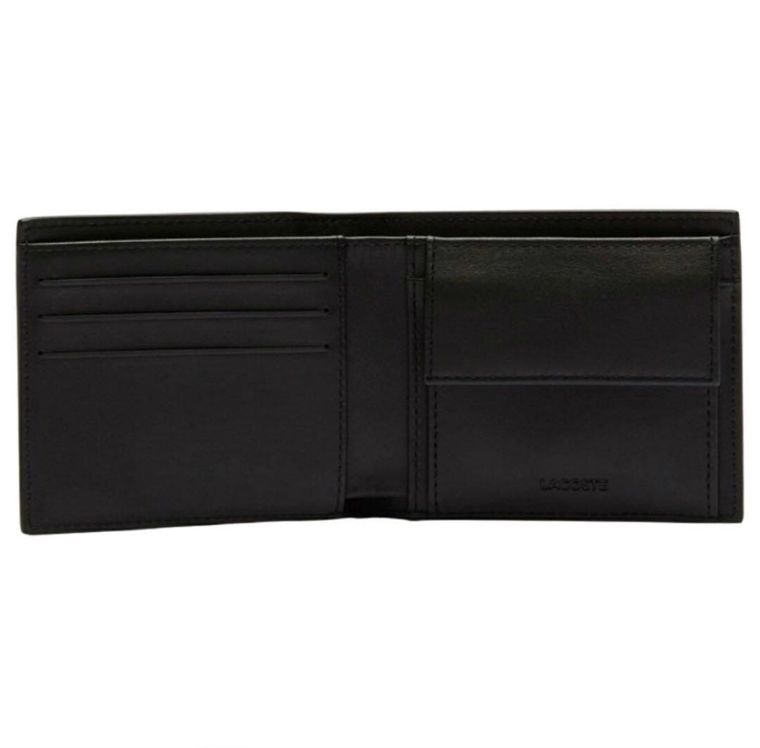 【新品】Lacoste ブラック 二つ折り財布 箱付き ラコステ 本革