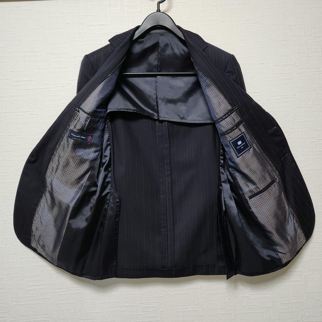 ゼニア　ミツミネ　メンズ　スーツ　濃紺　ストライプ　段返り3ボタン　A6