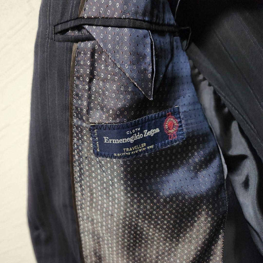 ゼニア　ミツミネ　メンズ　スーツ　濃紺　ストライプ　段返り3ボタン　A6