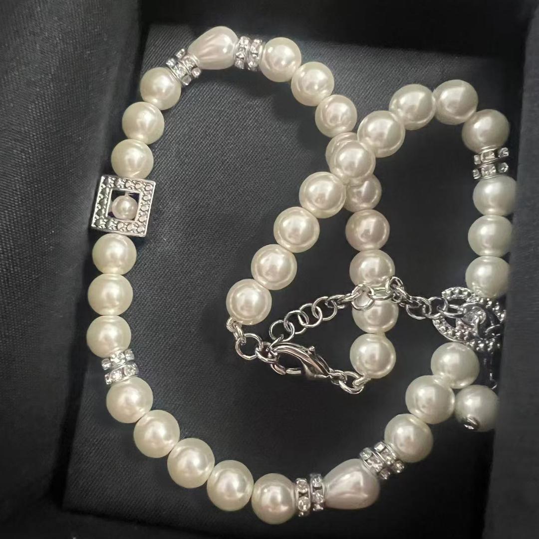 CC パール ネックレス シルバー&ホワイト