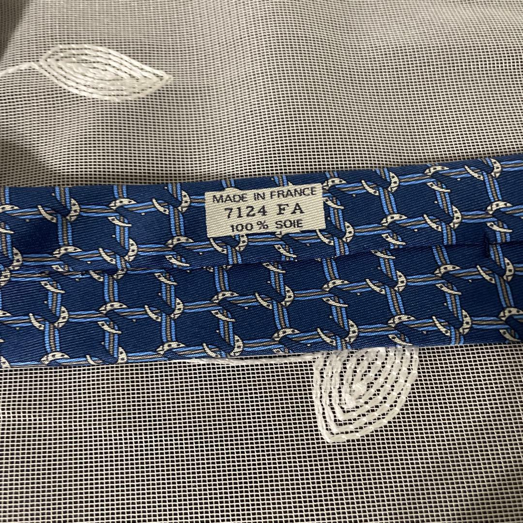 新品未使用 HERMES ネクタイ ネイビーブルー シルク100% チェーン