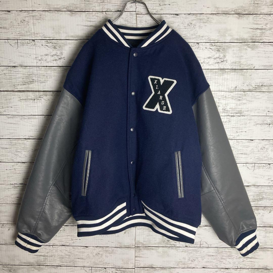 【希少サイズ】エクストララージ☆スタジャン　パイルロゴ　XL　ネイビー　ウール