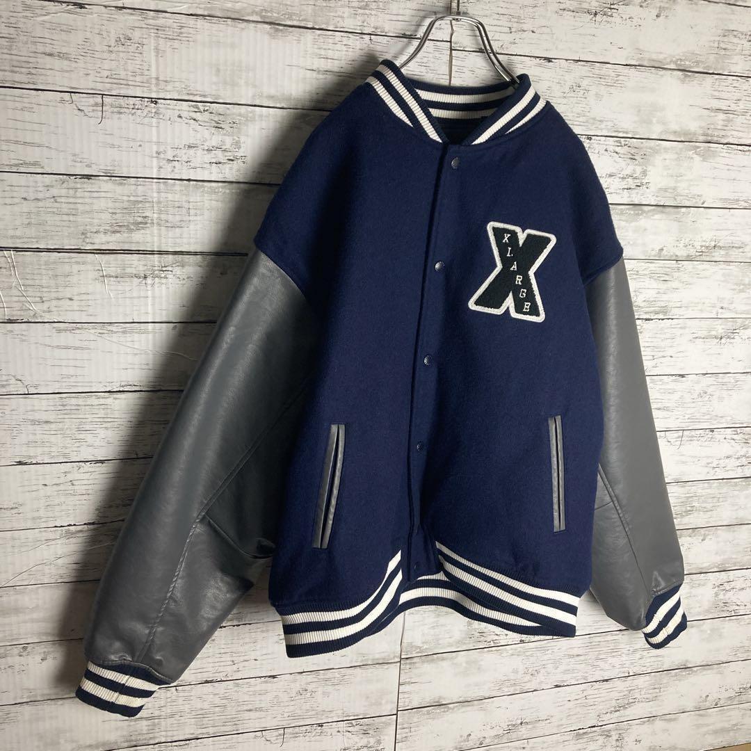 【希少サイズ】エクストララージ☆スタジャン　パイルロゴ　XL　ネイビー　ウール