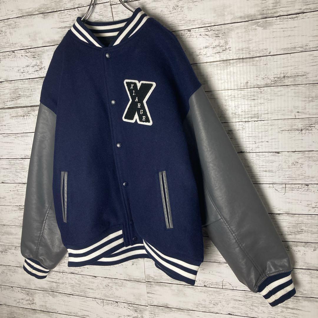 【希少サイズ】エクストララージ☆スタジャン　パイルロゴ　XL　ネイビー　ウール