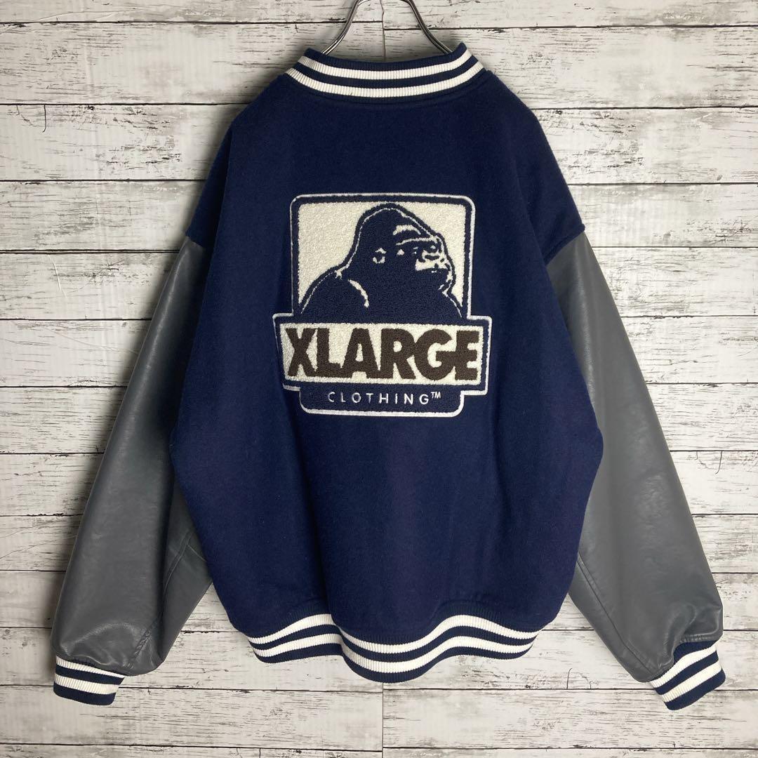 【希少サイズ】エクストララージ☆スタジャン　パイルロゴ　XL　ネイビー　ウール