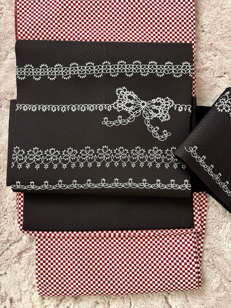 ワイヤーレース柄の名古屋帯　リボン