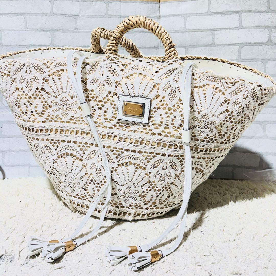 ✨極美品✨DOLCE&GABBANA ラフィアバッグ　カゴバッグ レース ロゴ