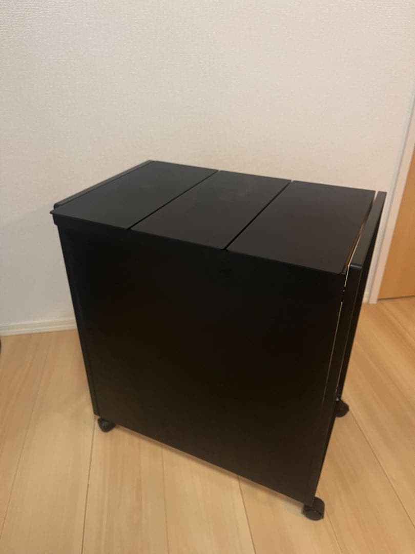 山崎実業 Tower・タワー 目隠し蓋付き 3分別ダストワゴン 黒