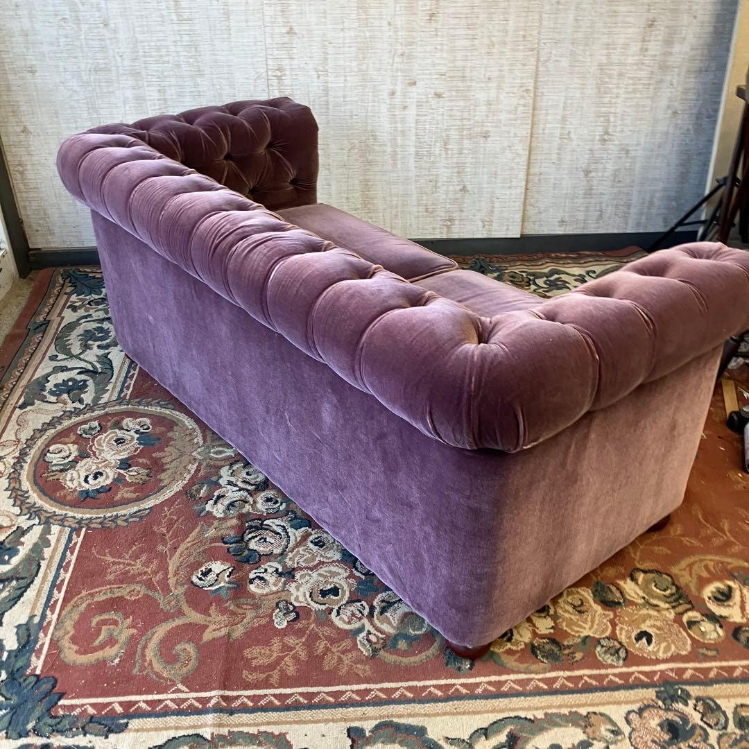 昭和レトロ マルニ木工 ボタン留めベロアソファー 二人掛けソファー アームチェア