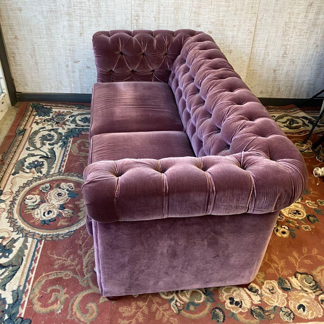昭和レトロ マルニ木工 ボタン留めベロアソファー 二人掛けソファー アームチェア