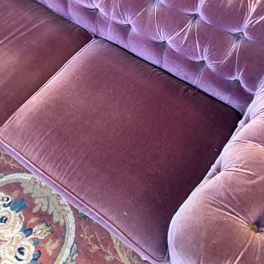 昭和レトロ マルニ木工 ボタン留めベロアソファー 二人掛けソファー アームチェア