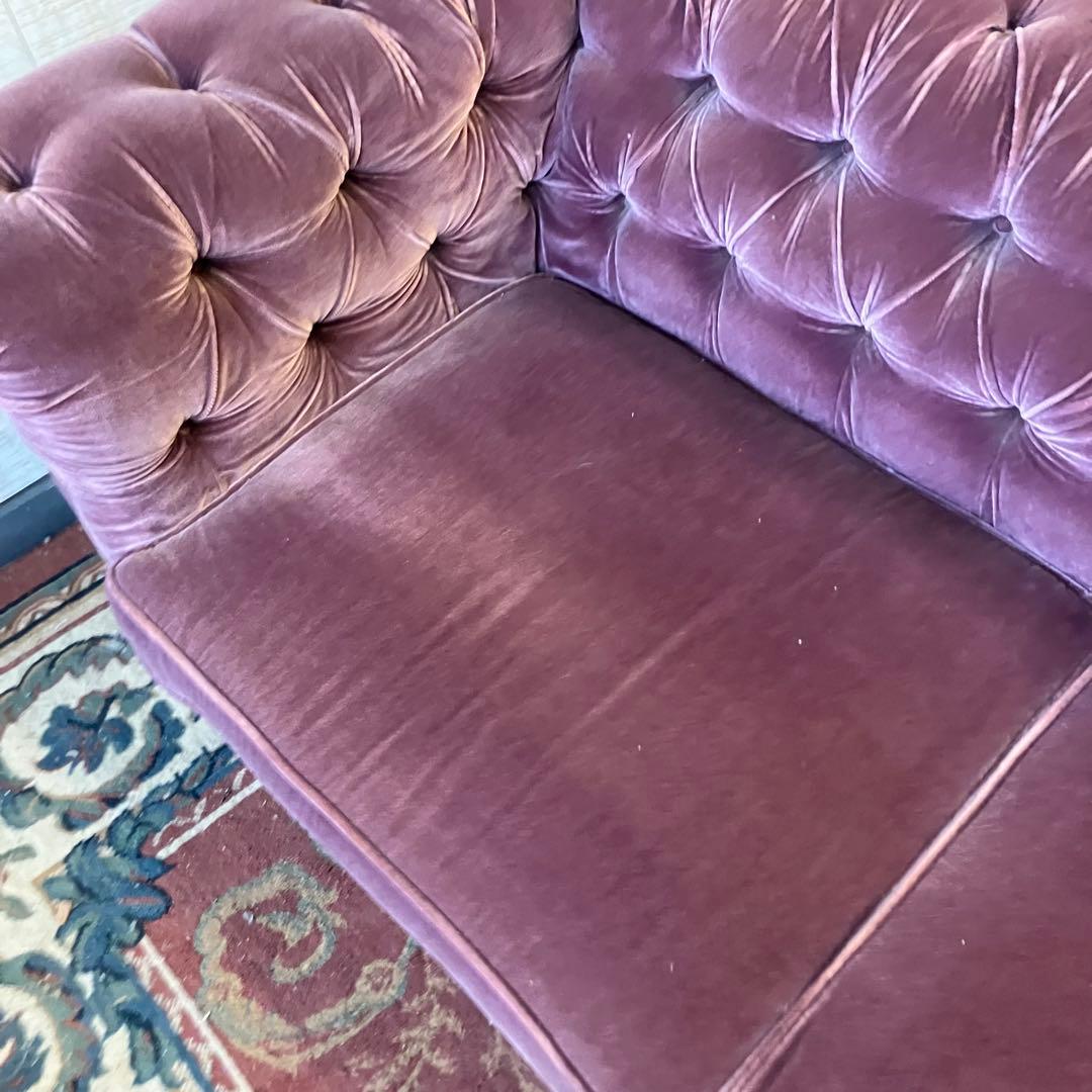 昭和レトロ マルニ木工 ボタン留めベロアソファー 二人掛けソファー アームチェア