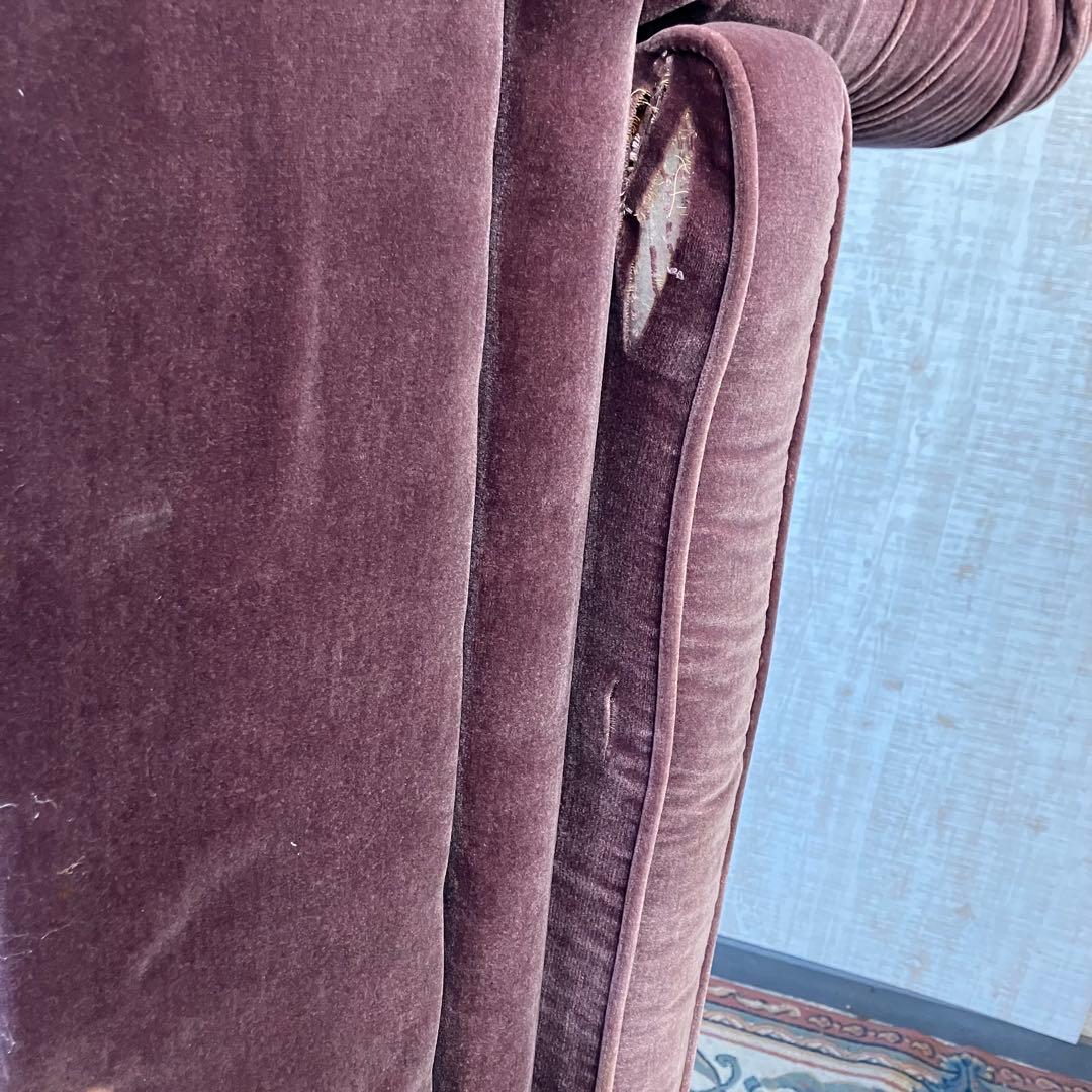 昭和レトロ マルニ木工 ボタン留めベロアソファー 二人掛けソファー アームチェア