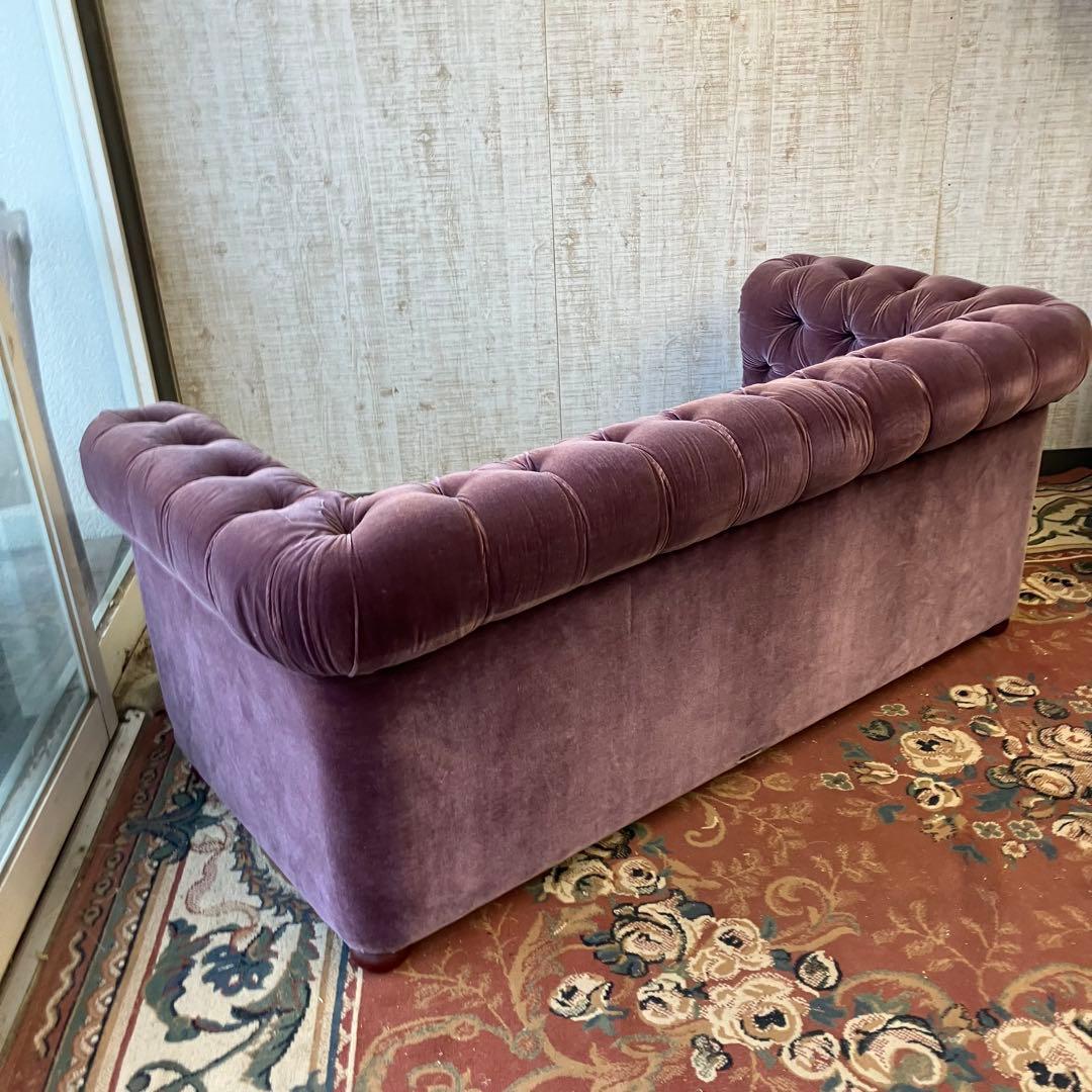 昭和レトロ マルニ木工 ボタン留めベロアソファー 二人掛けソファー アームチェア