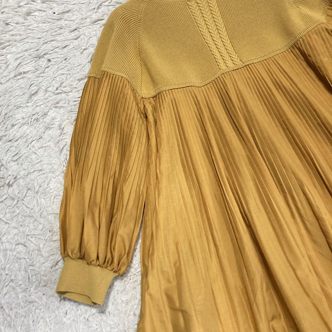 【未使用タグ付き】レリアン　近年タグ　長袖ニット　切り替え　プリーツ　イエロー