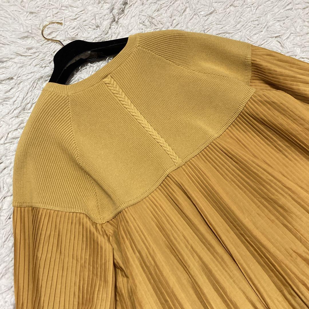 【未使用タグ付き】レリアン　近年タグ　長袖ニット　切り替え　プリーツ　イエロー