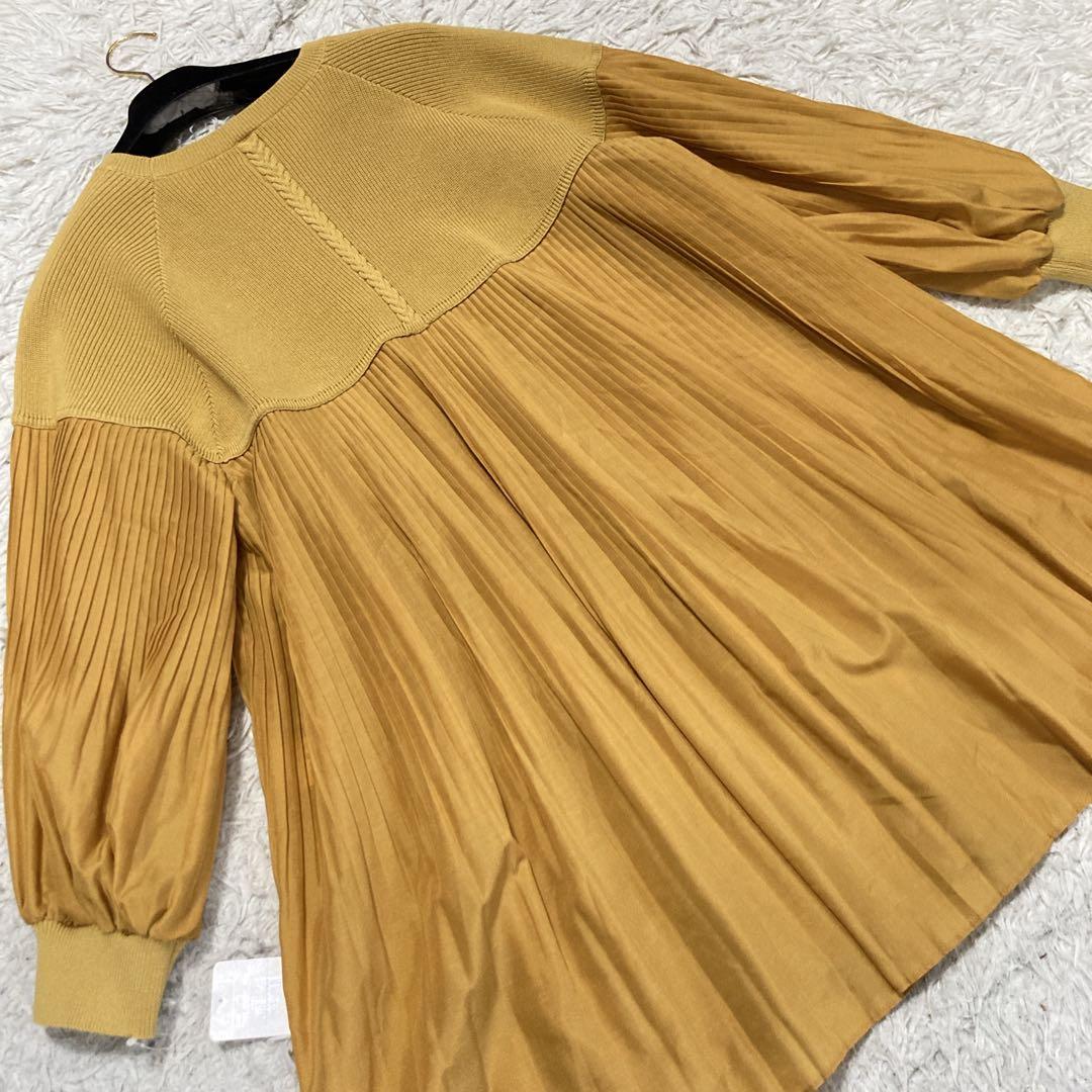 【未使用タグ付き】レリアン　近年タグ　長袖ニット　切り替え　プリーツ　イエロー