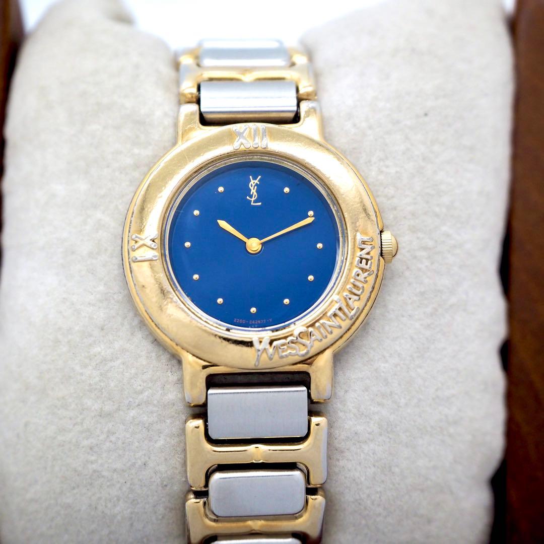 270 イヴサンローラン　レディース 時計 ネイビー ゴールド　ヴィンテージ