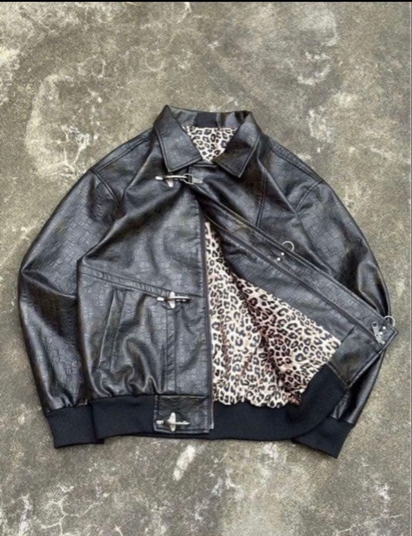 ジャケット・アウター BELVET Leopard Lined Fireman Jacket M