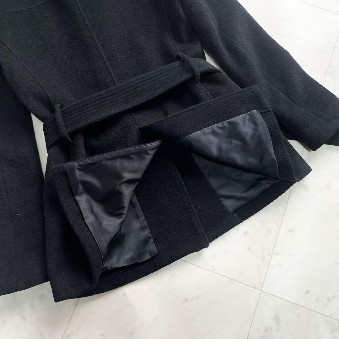 Theory セオリー カシミヤ ショート丈コート 黒 ベルト Aライン M
