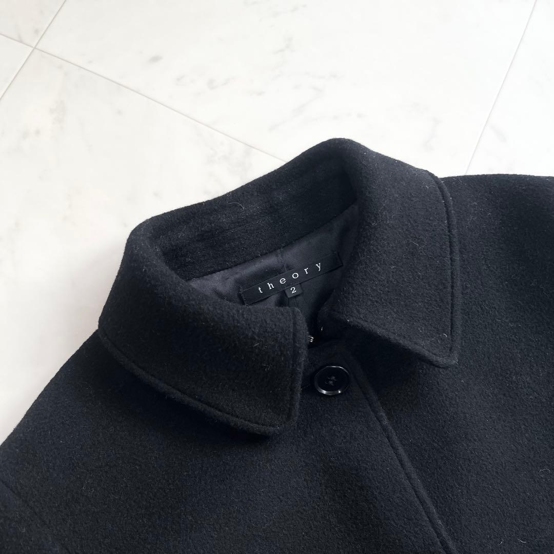 Theory セオリー カシミヤ ショート丈コート 黒 ベルト Aライン M
