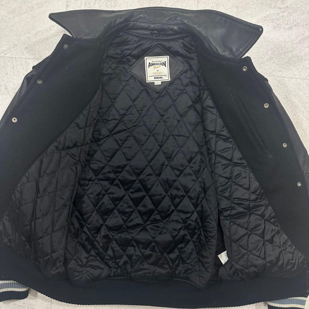 【SCENE】スタジャン レザー ヴィンテージ 牛革 バックロゴ ブラック M