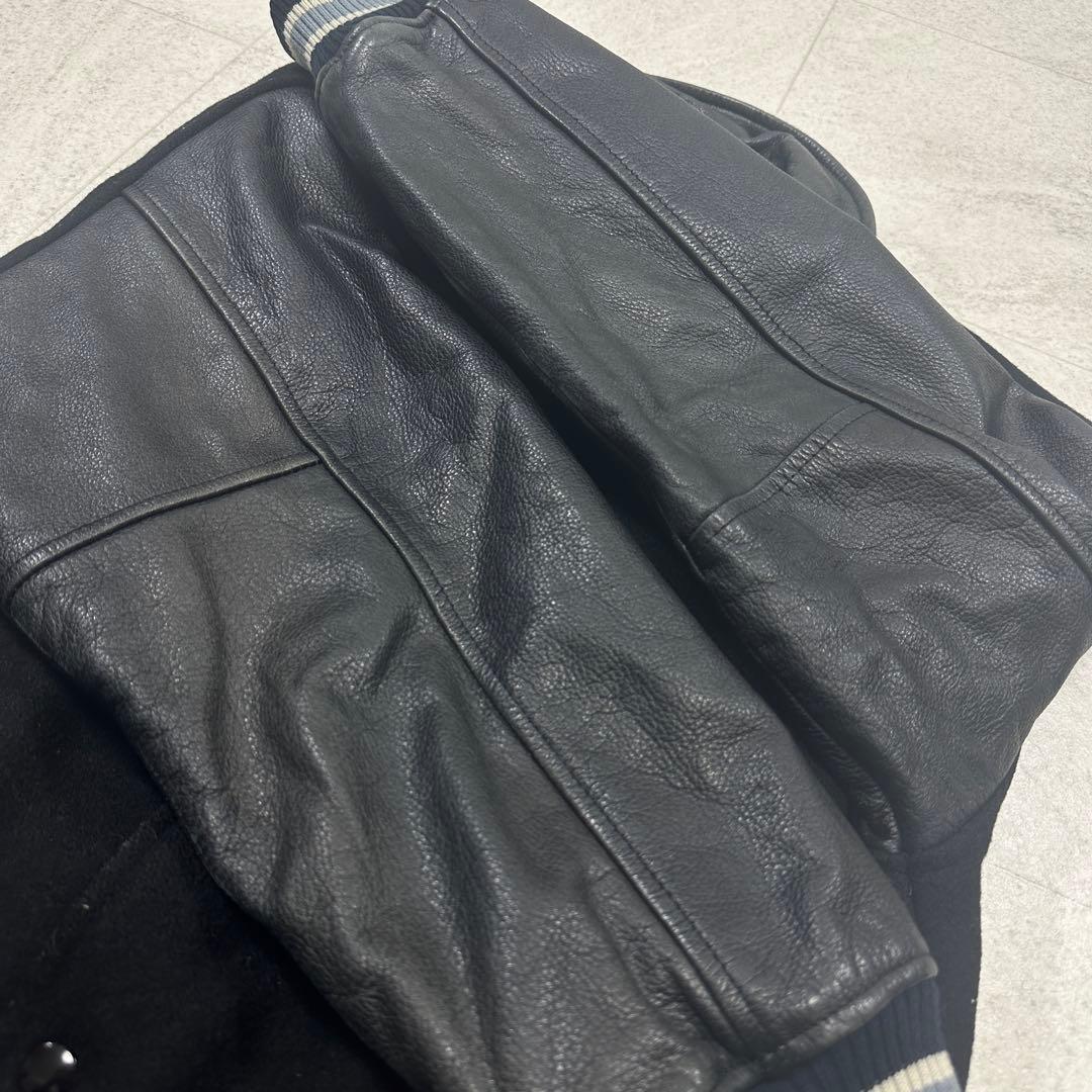 【SCENE】スタジャン レザー ヴィンテージ 牛革 バックロゴ ブラック M