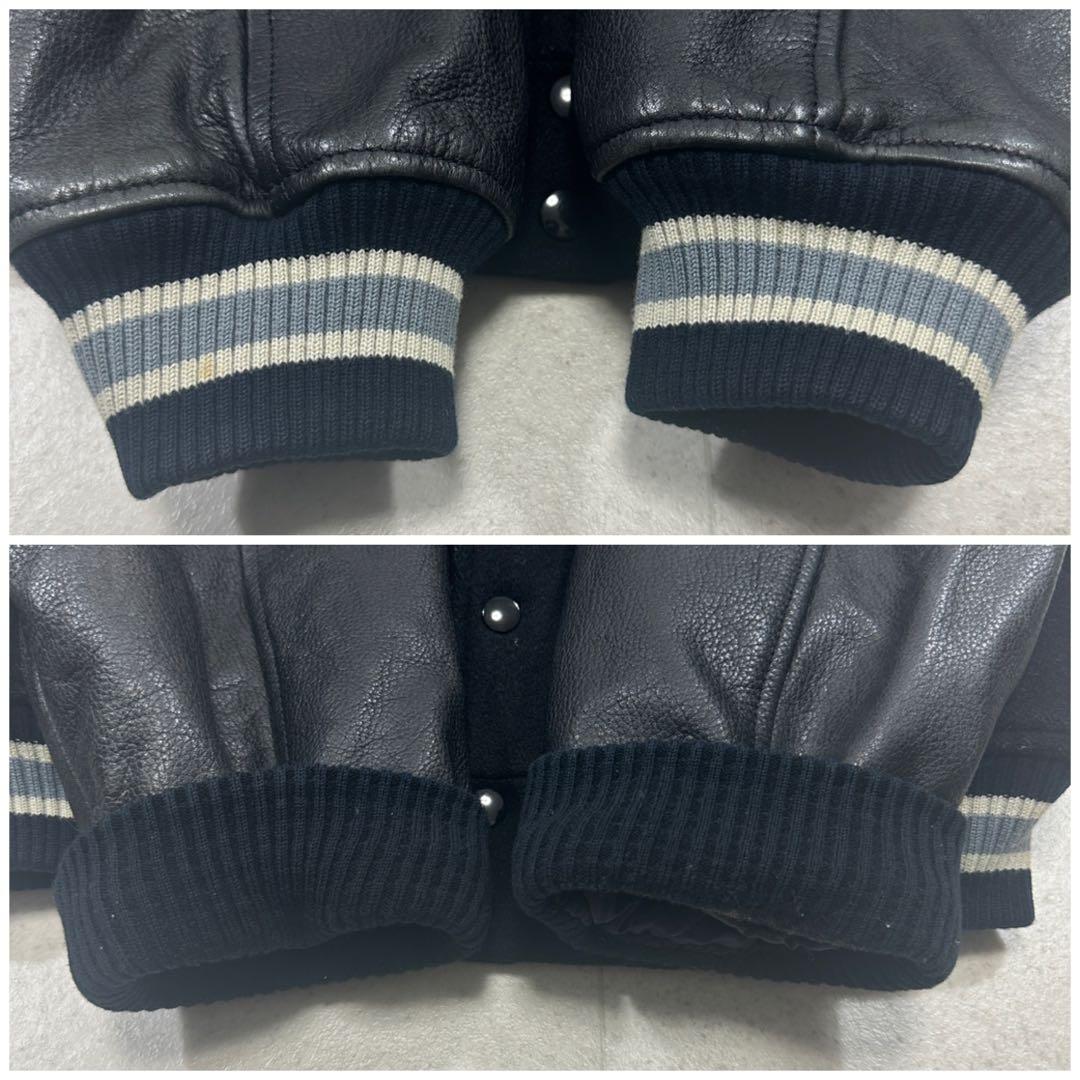 【SCENE】スタジャン レザー ヴィンテージ 牛革 バックロゴ ブラック M