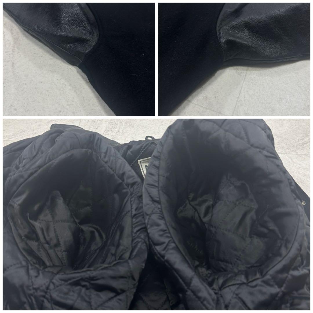 【SCENE】スタジャン レザー ヴィンテージ 牛革 バックロゴ ブラック M