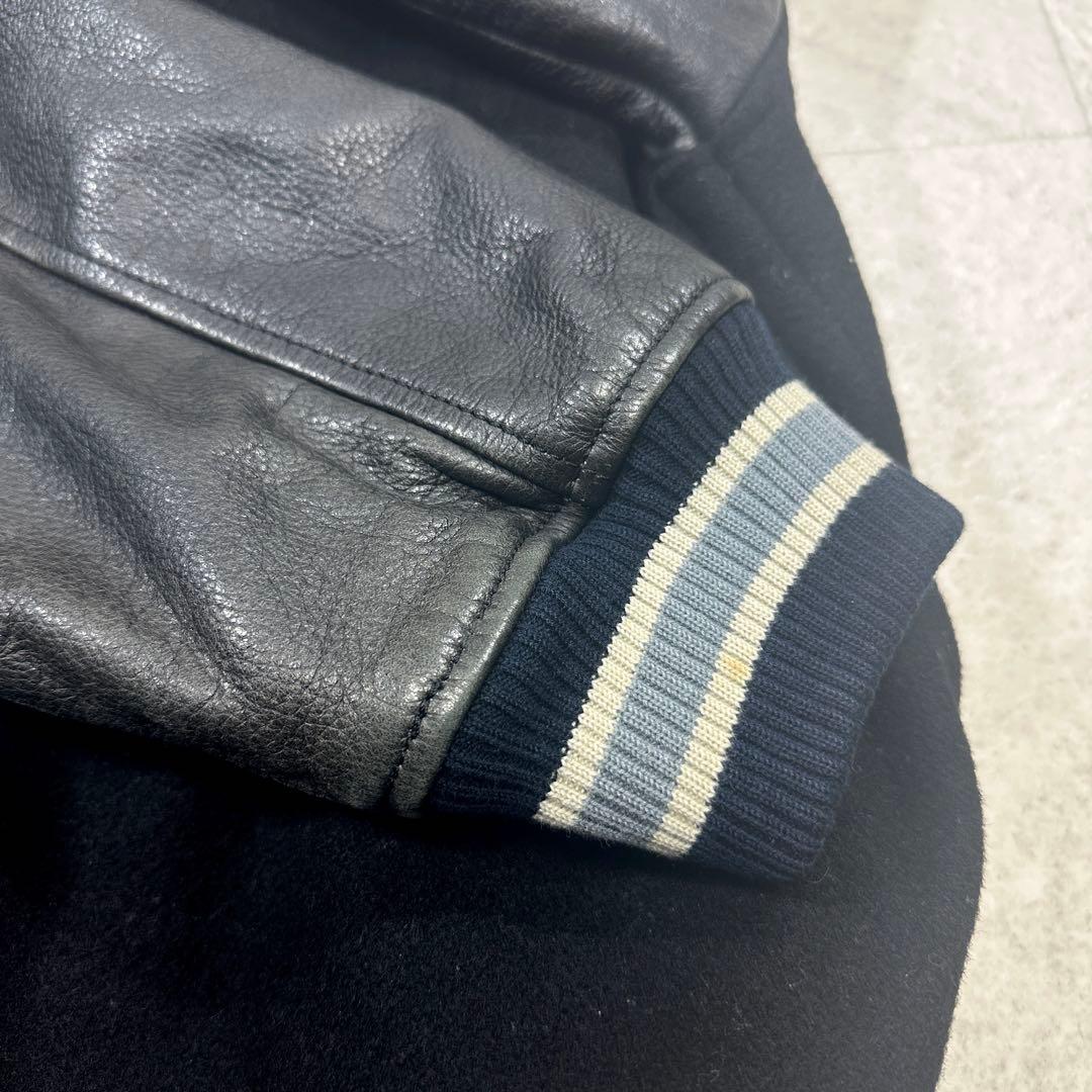 【SCENE】スタジャン レザー ヴィンテージ 牛革 バックロゴ ブラック M