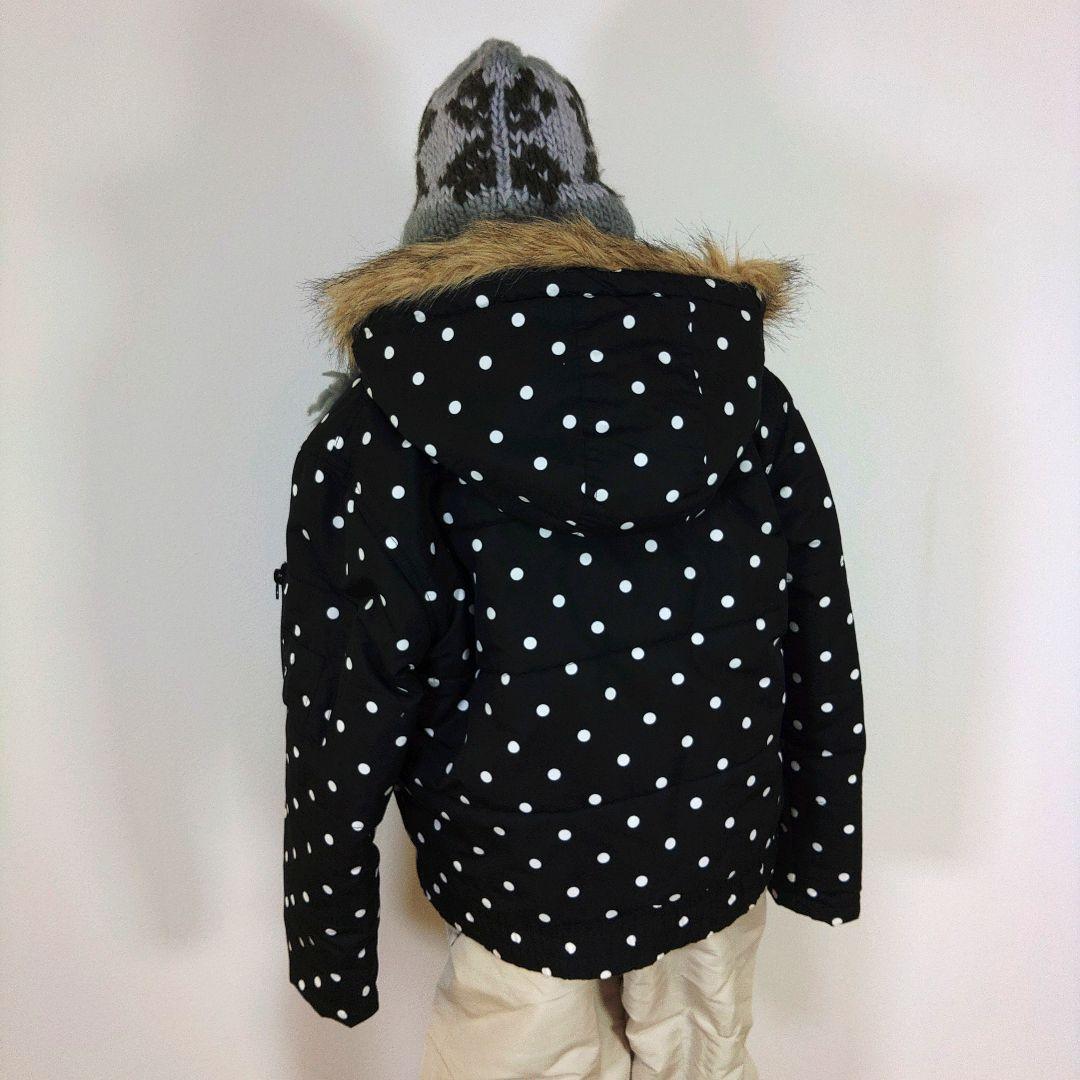 スキーウェア　150cm　女の子　キッズ　子供　ブラック　黒　ドット　ベージュ