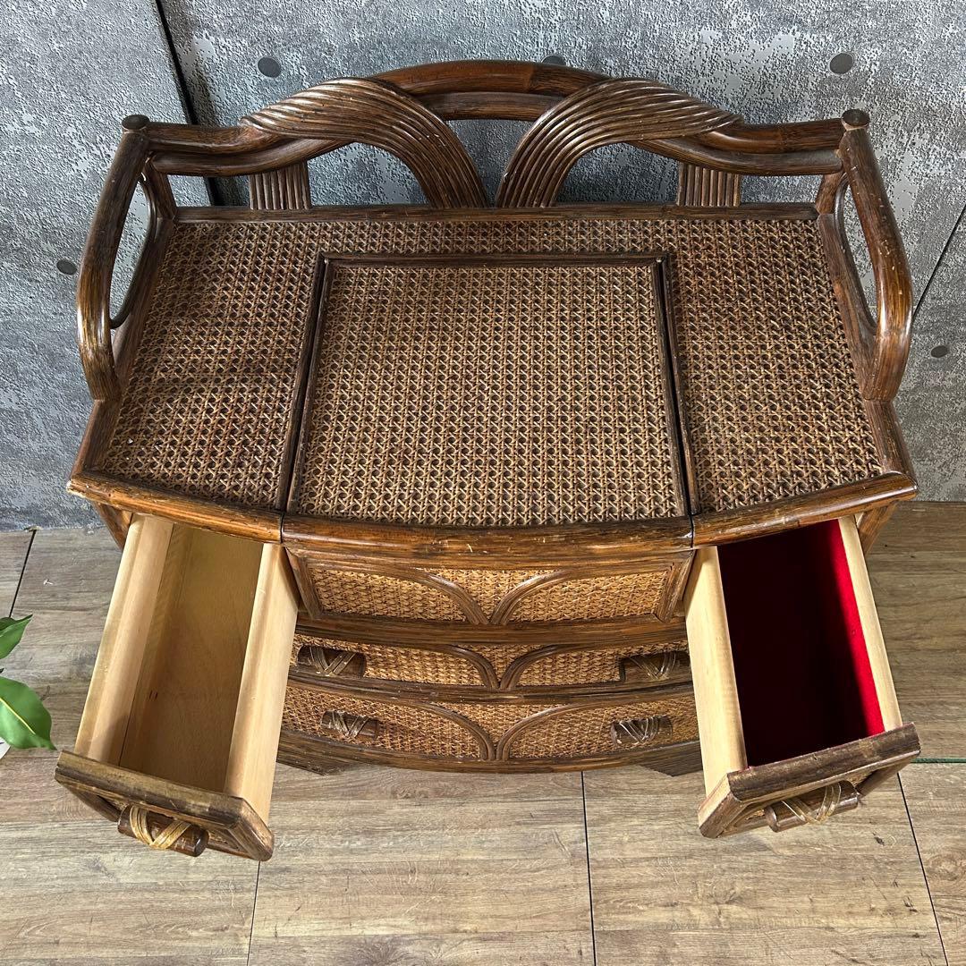 ꧁籐家具꧂ラタン3段チェスト たんす タンス 箪笥 ドレッサー 化粧鏡台 メイク