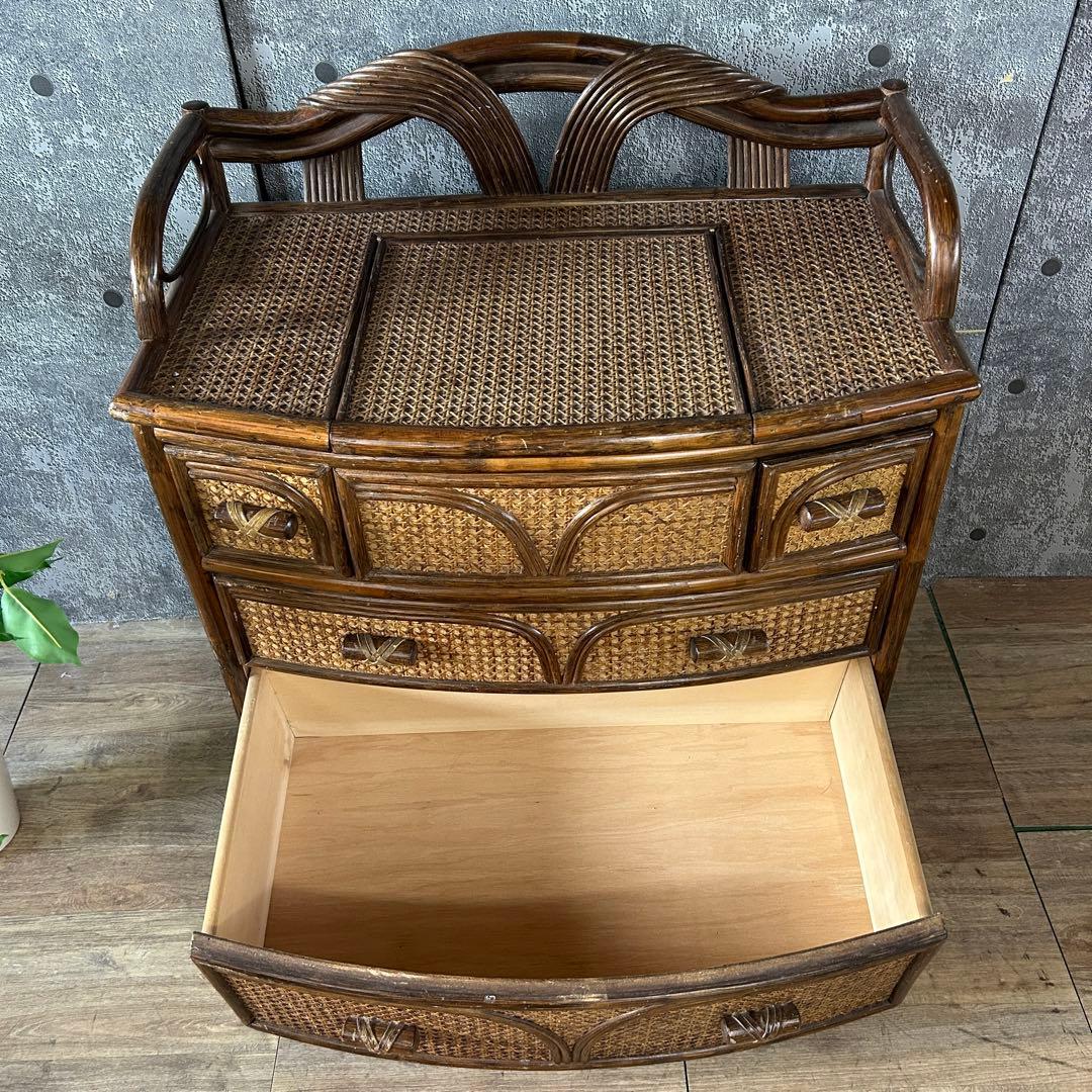 ꧁籐家具꧂ラタン3段チェスト たんす タンス 箪笥 ドレッサー 化粧鏡台 メイク