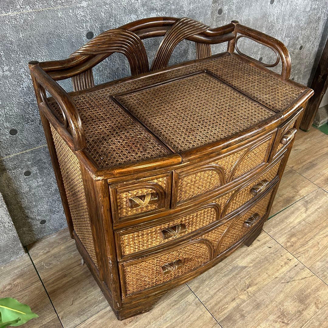 ꧁籐家具꧂ラタン3段チェスト たんす タンス 箪笥 ドレッサー 化粧鏡台 メイク