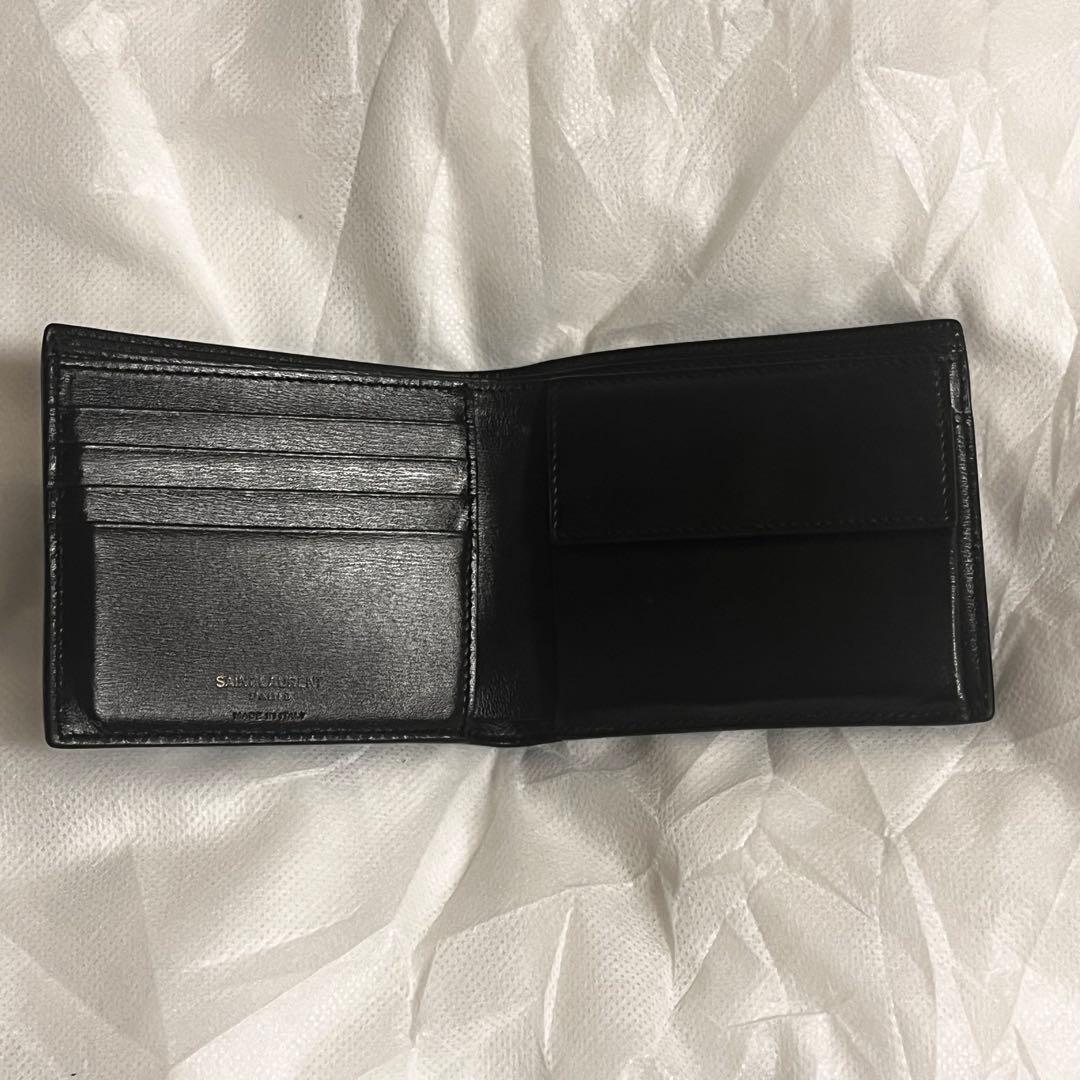 サンローラン 二つ折り財布 小銭入れ付 YSL 610193 ブラック×ゴールド