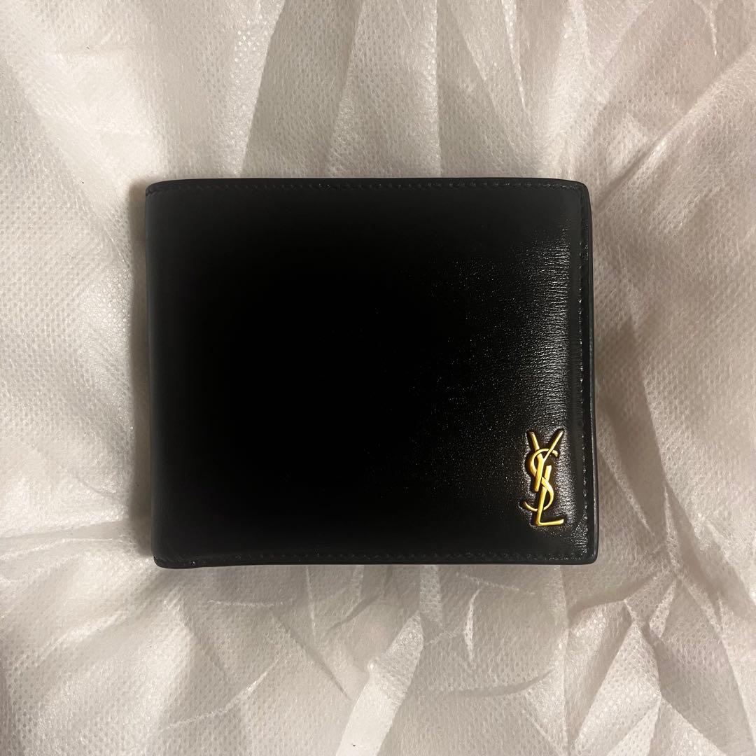 サンローラン 二つ折り財布 小銭入れ付 YSL 610193 ブラック×ゴールド