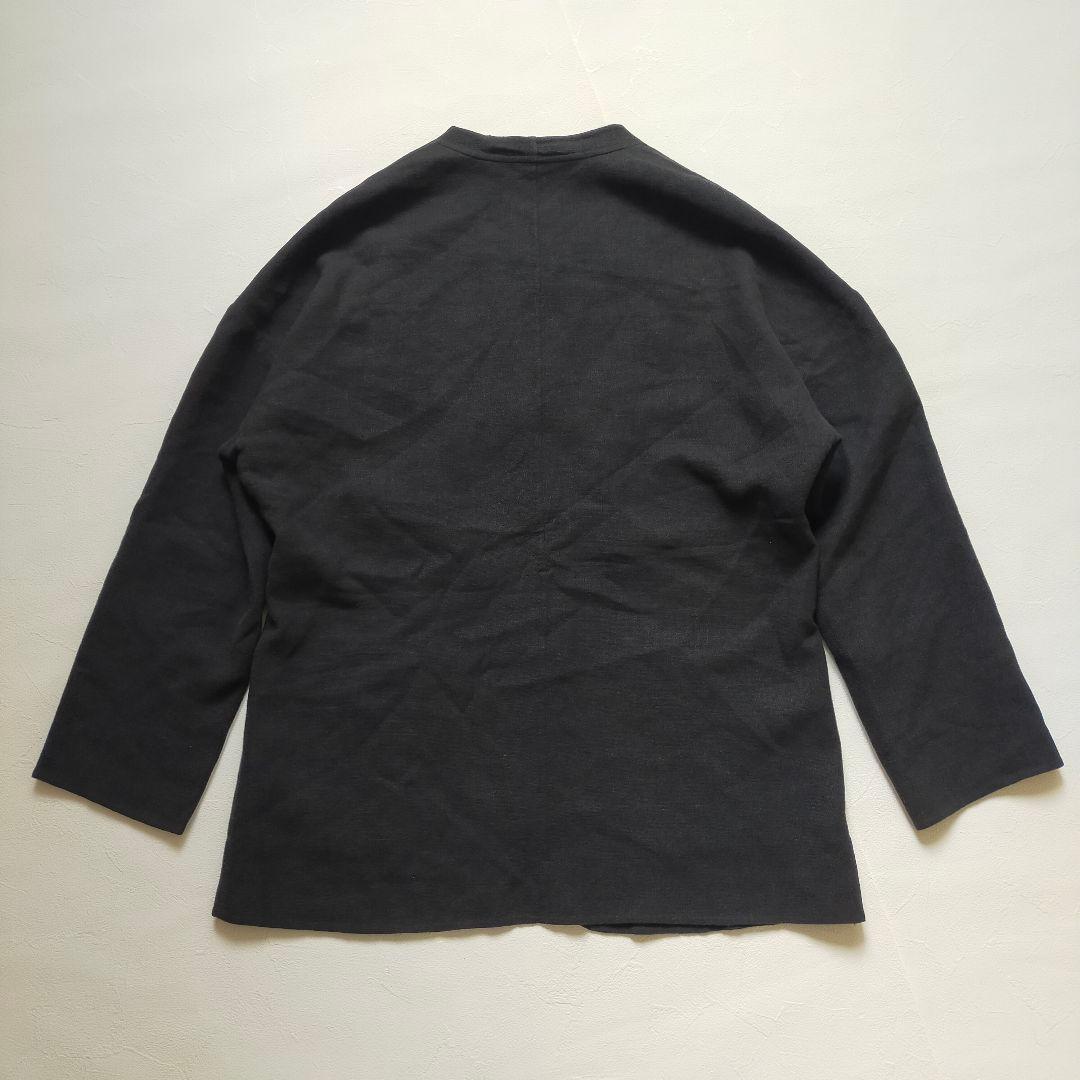 イッセイミヤケ　ノーカラージャケット　ブラック　ウール　リネン　日本製