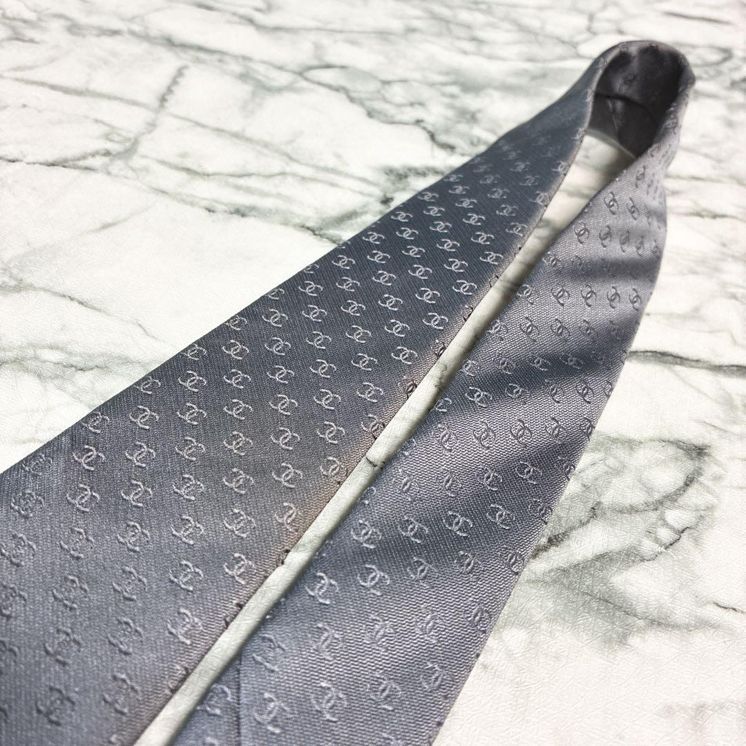 ✨美品✨CHANEL 全面ココマーク　シルバー　ネクタイ