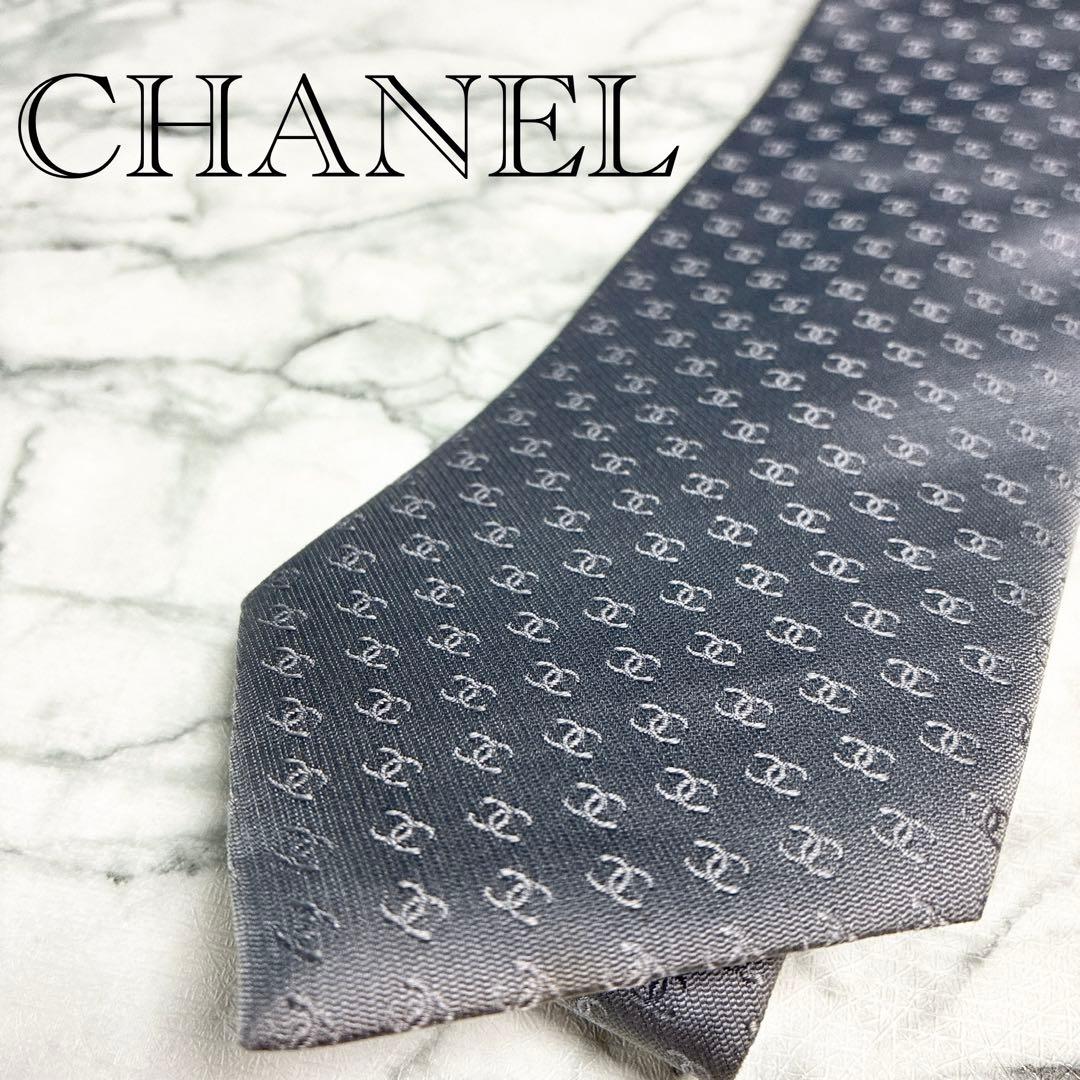 ✨美品✨CHANEL 全面ココマーク　シルバー　ネクタイ
