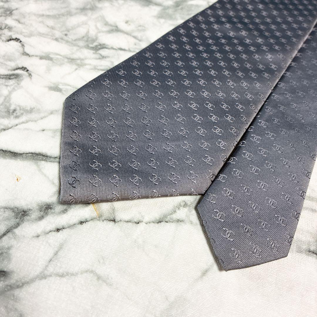 ✨美品✨CHANEL 全面ココマーク　シルバー　ネクタイ