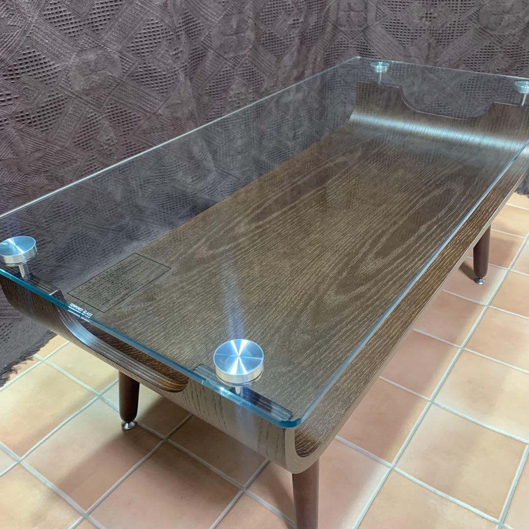 【美品】北欧風 センターテーブル ニトリ 曲げ木 プライウッド ガラステーブル