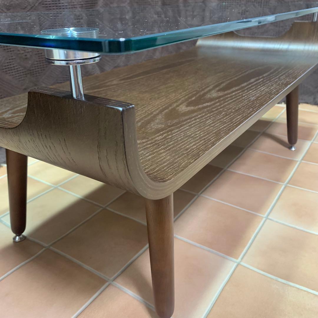 【美品】北欧風 センターテーブル ニトリ 曲げ木 プライウッド ガラステーブル