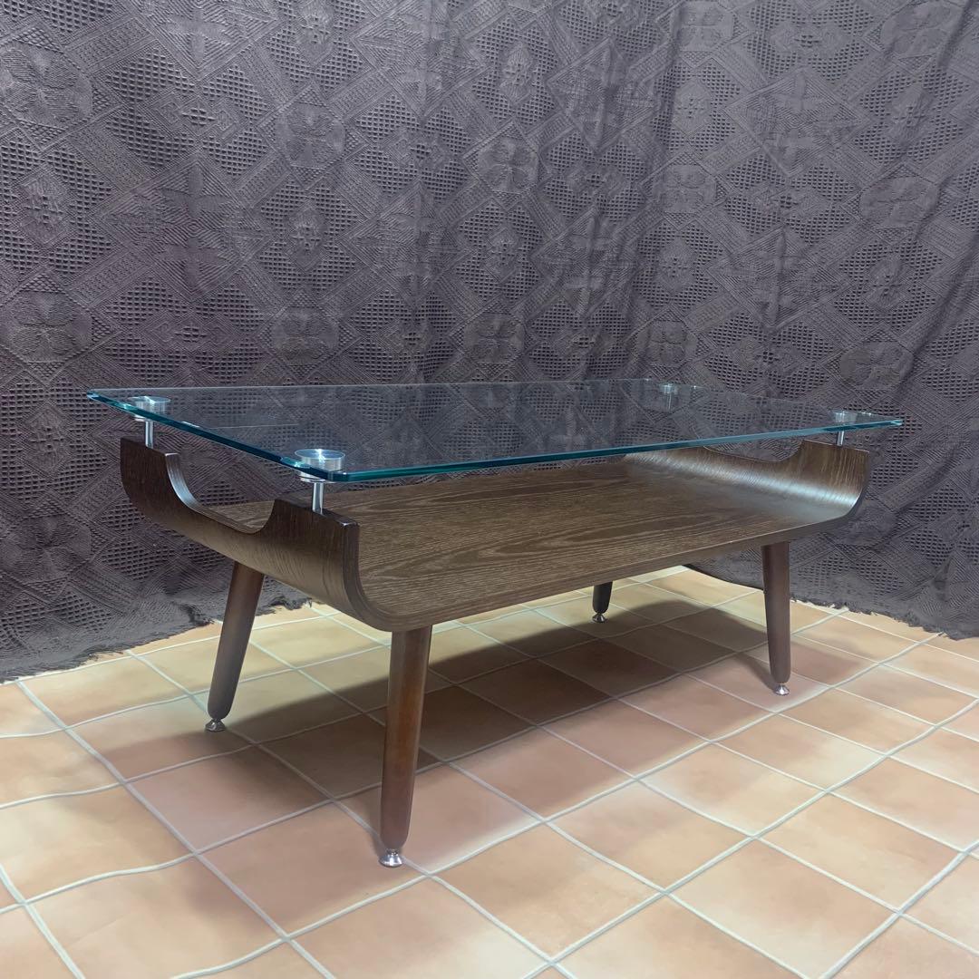 【美品】北欧風 センターテーブル ニトリ 曲げ木 プライウッド ガラステーブル