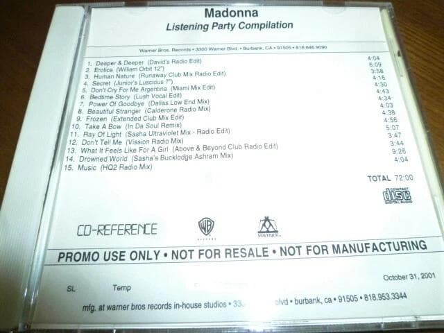 洋楽 Madonna GHV2 Listening Party Compilation