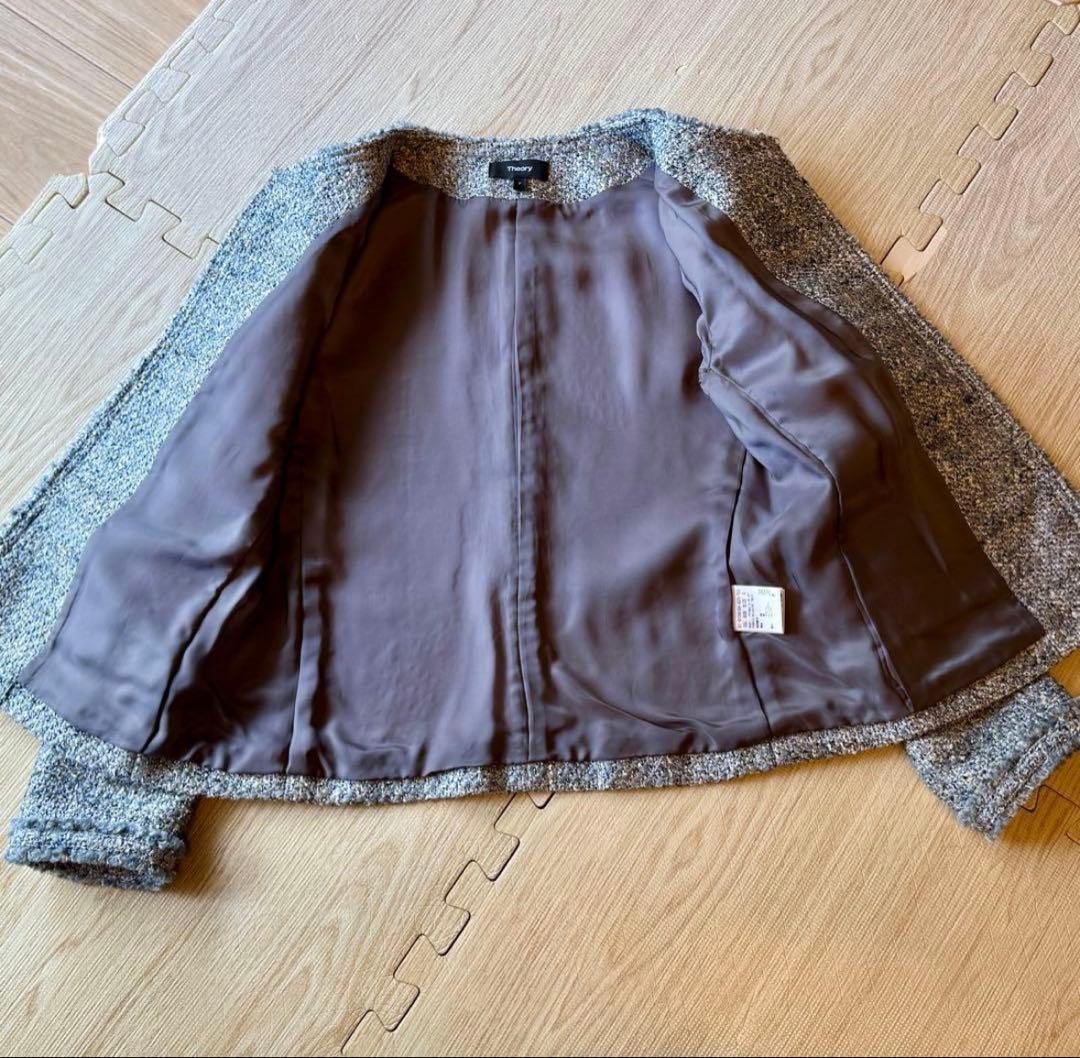 セオリー theory ノーカラー ツイードジャケット